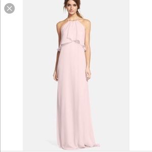 Novella Amsale halter chiffon gown- pink